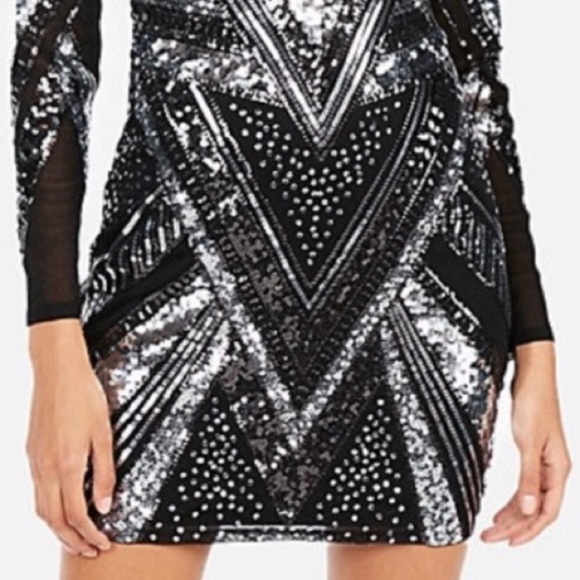 EXPRESS Sequined Geometric Print Long Sleeve Dress - Picture 5 of 15